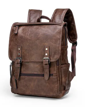 Buckle Strapped Carryall Leather Backpack