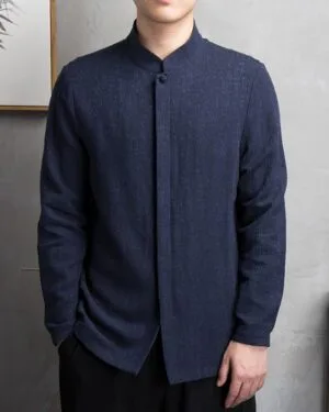 1613721135592.jpg Classic Long Sleeve Linen Shirt with Stand-Up Collar