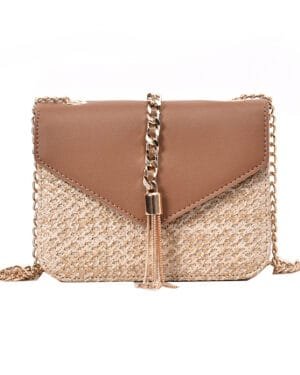 Elegantly Chained Straw Weave Clutch