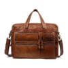 Zipped Pocket Vintage Leather Briefcase Handbag