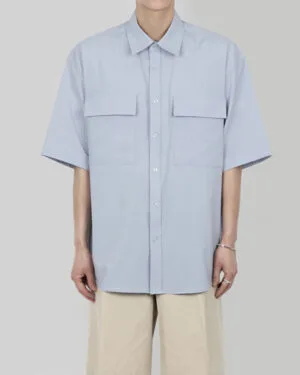 Double Pocket Half Sleeve Oversized Collared Shirt