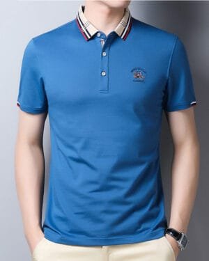 Lapel Collar Solid Casual Embroidered Tee