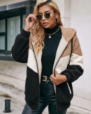 Plush Contrast Accent Zip Hoodie