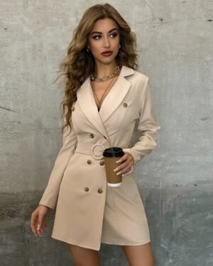 Double-Breasted Belted Suit Dress